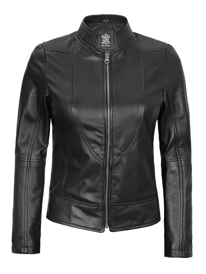 noire Cafe Racer blouson cuir femme