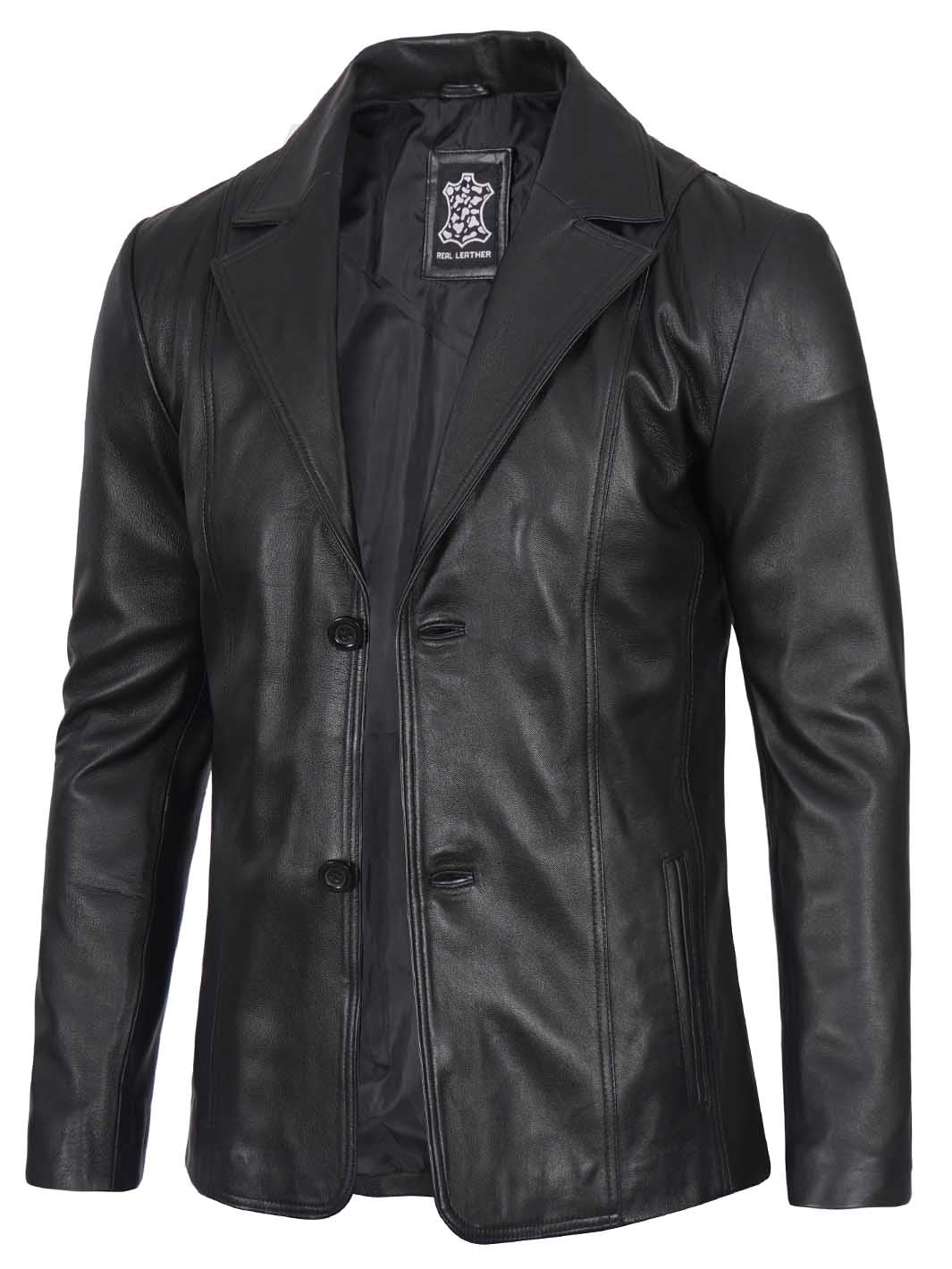 Manteau blazer en cuir noir Surrey