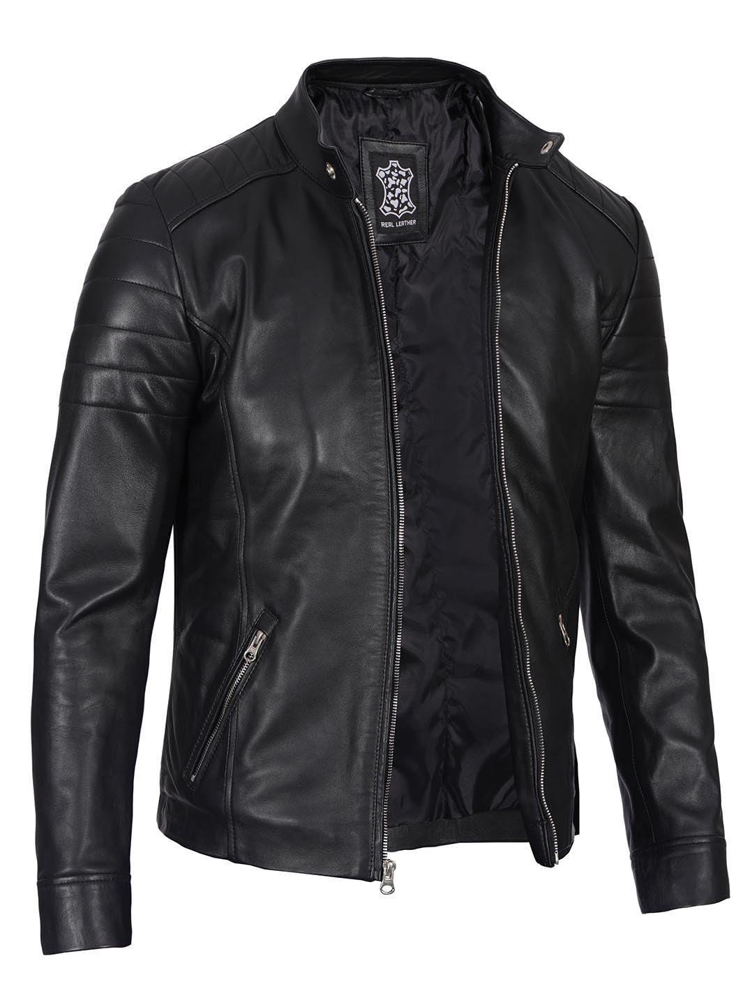 Blouson en cuir noir Cafe Racer pour homme