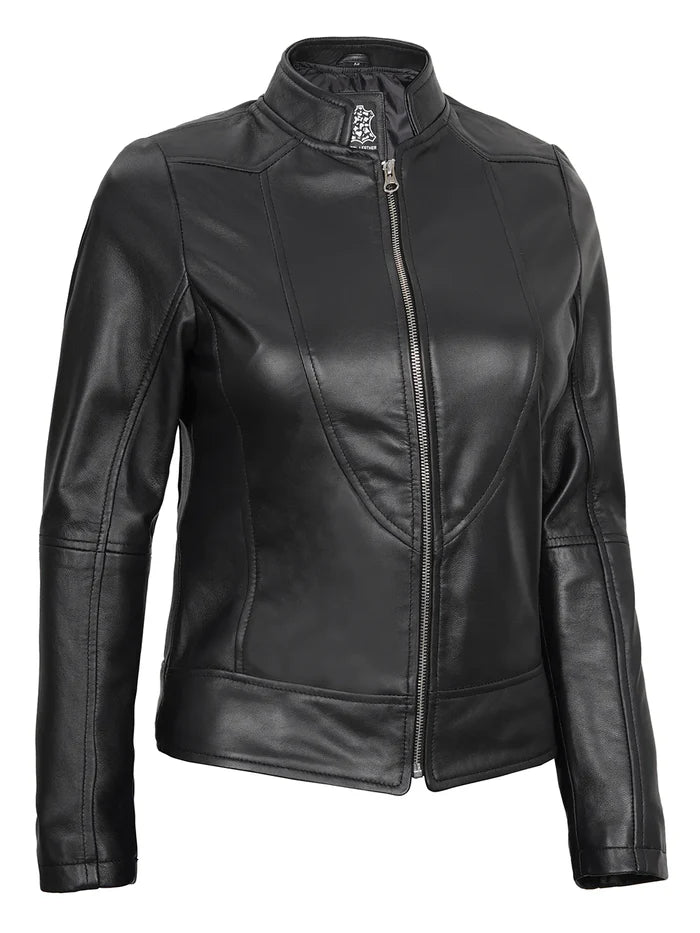 veste en cuir noire pour femme