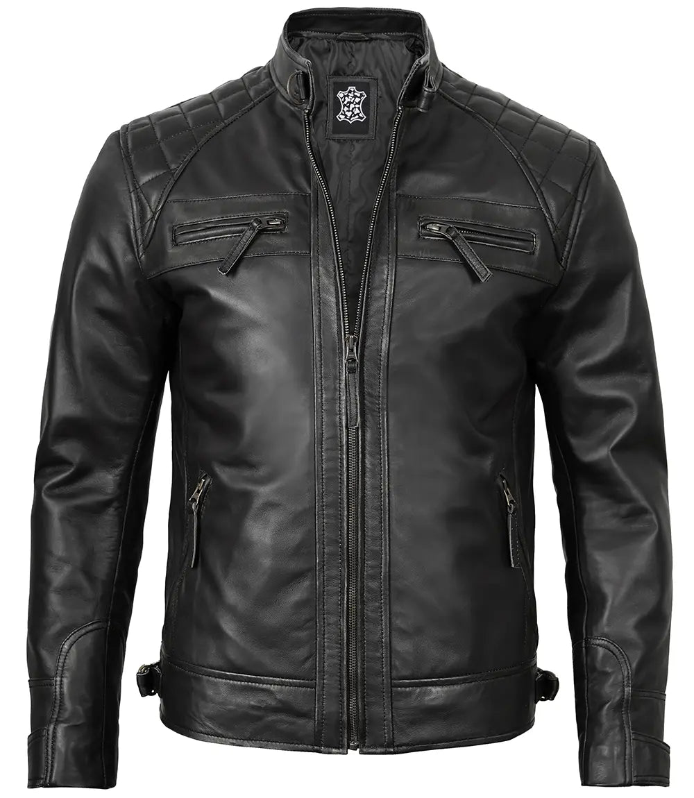 Blouson cuir noir café racer homme