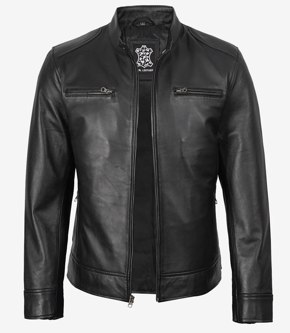 Veste de motard en cuir noir pour homme