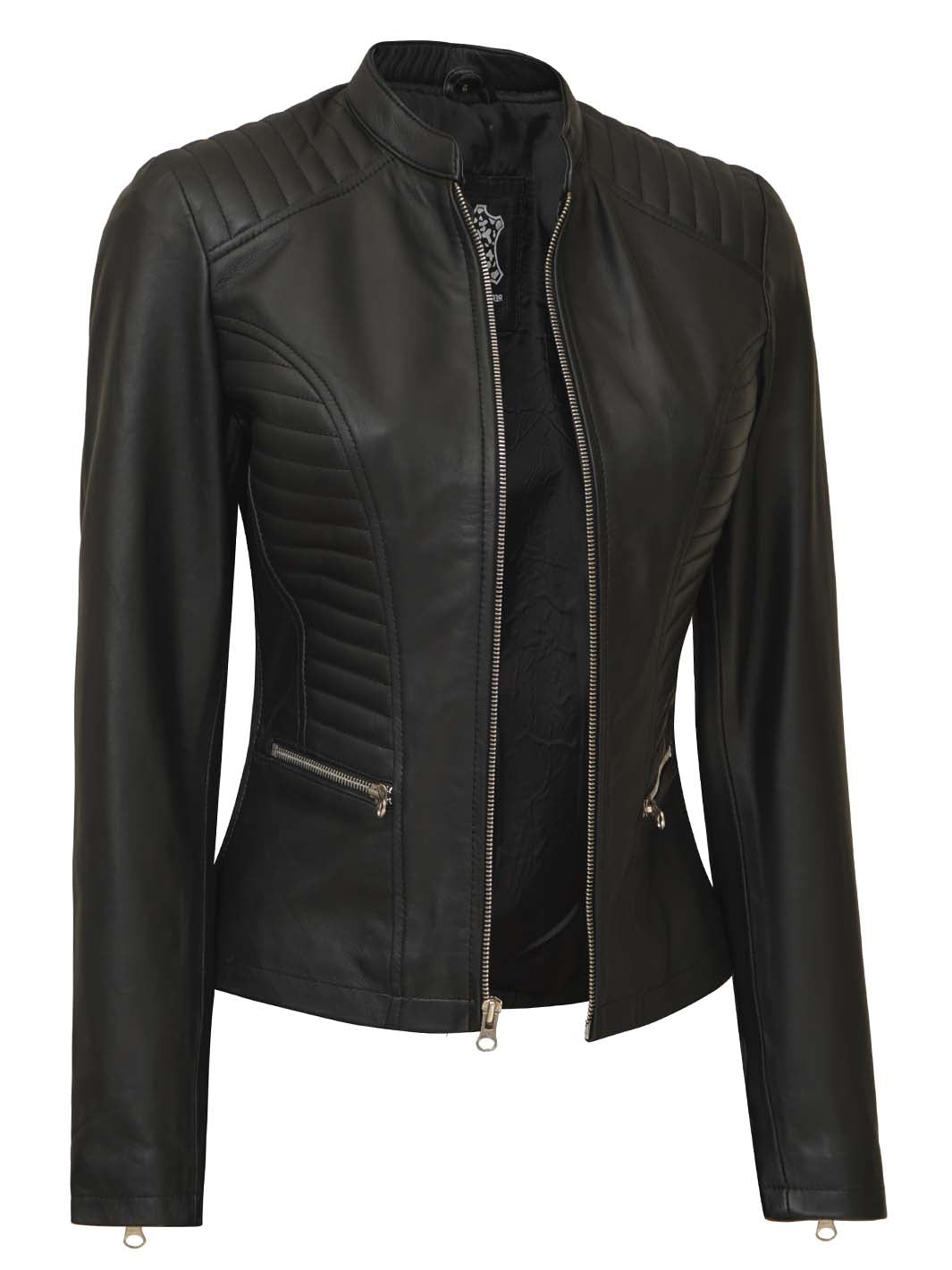 Veste en cuir Cafe Racer pour femme