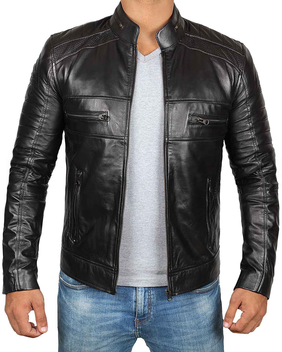 Blouson en cuir noir Cafe Racer