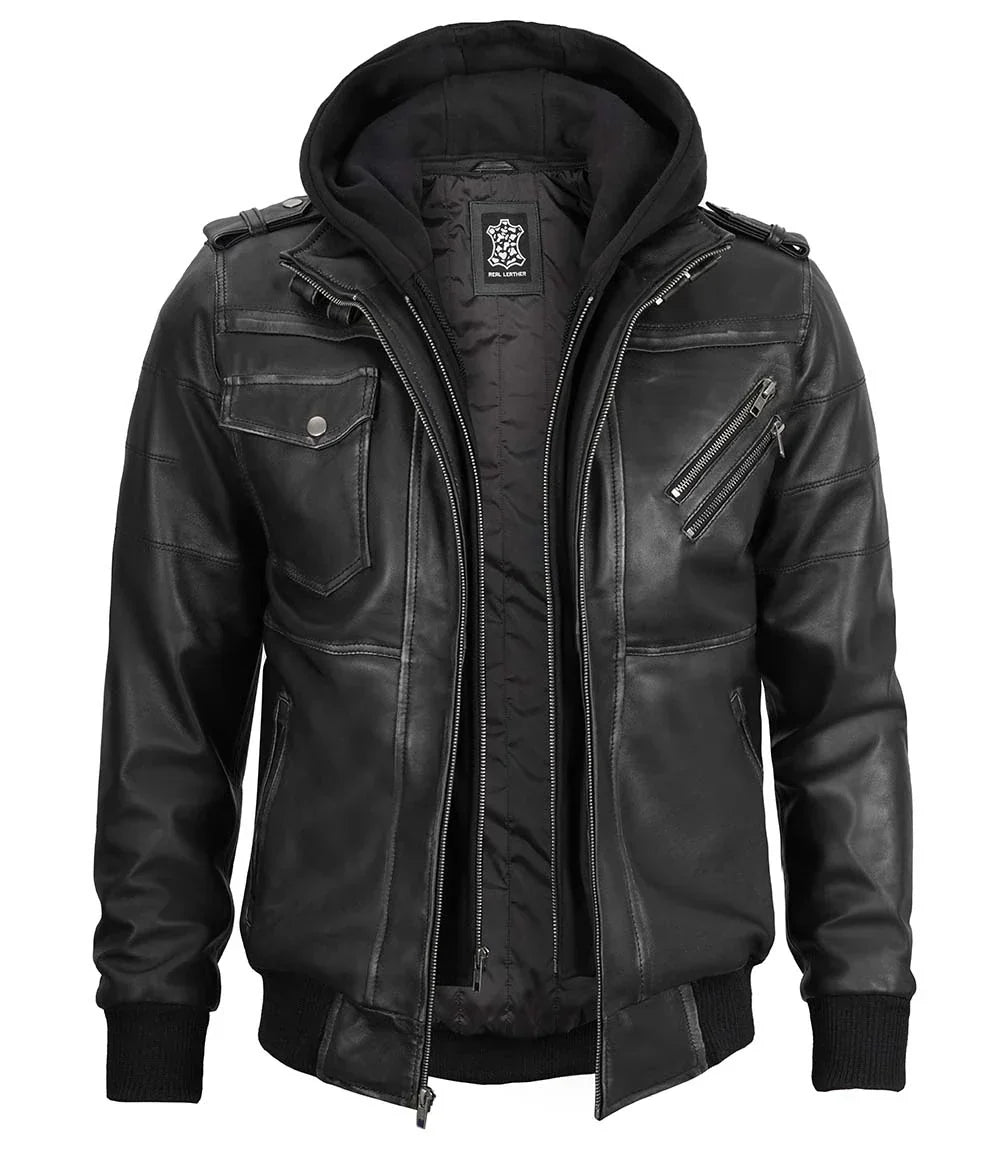 Blouson aviateur en cuir gris pour homme