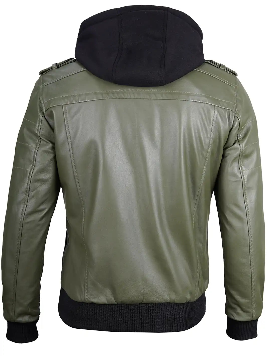 Veste à capuche en cuir vert militaire