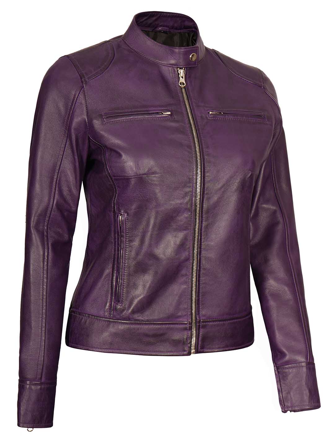 veste en cuir violet pour femme
