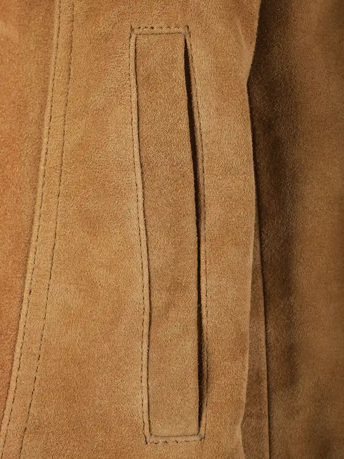 Veste camionneur en daim beige clair pour femmes
