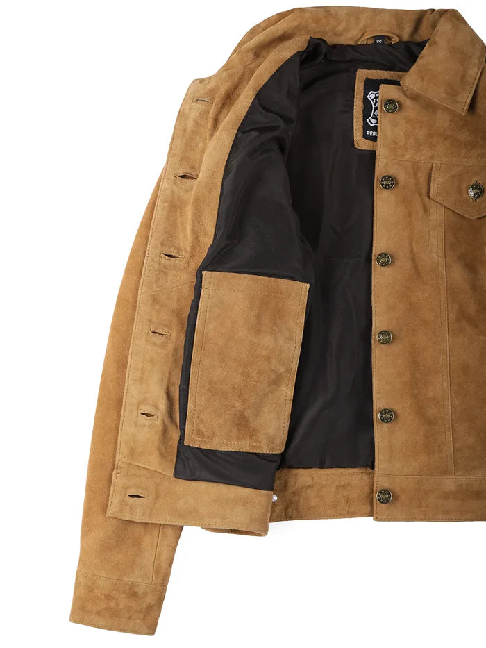 Veste camionneur en daim beige clair pour femmes