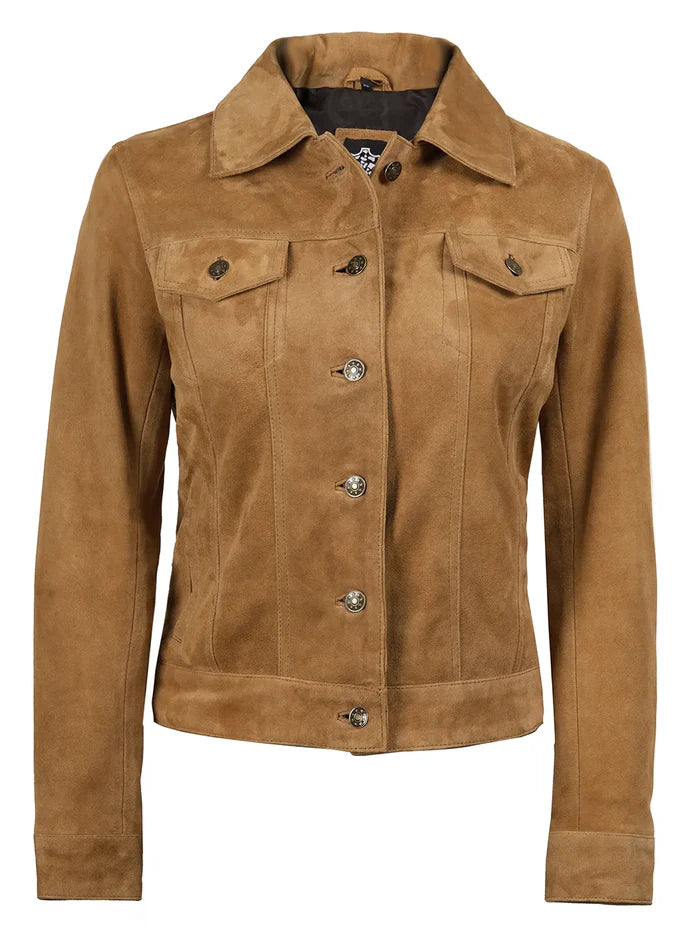 Veste camionneur en daim beige clair pour femmes