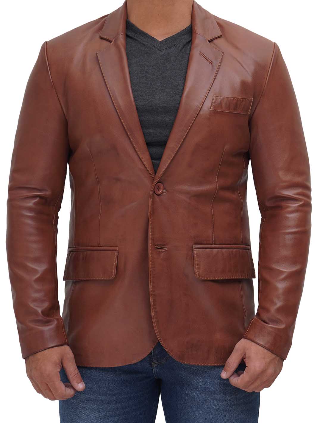 BrandonBlazer en cuir véritable marron clair pour hommes