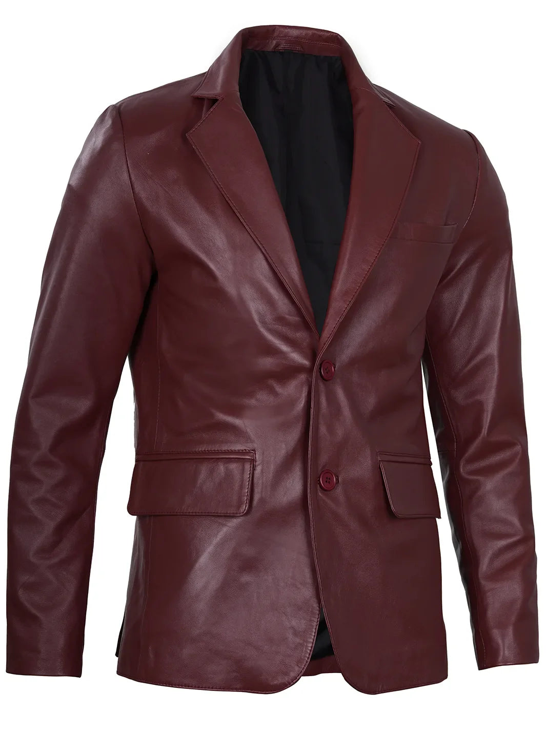 Blazer en cuir marron à 2 boutons pour homme
