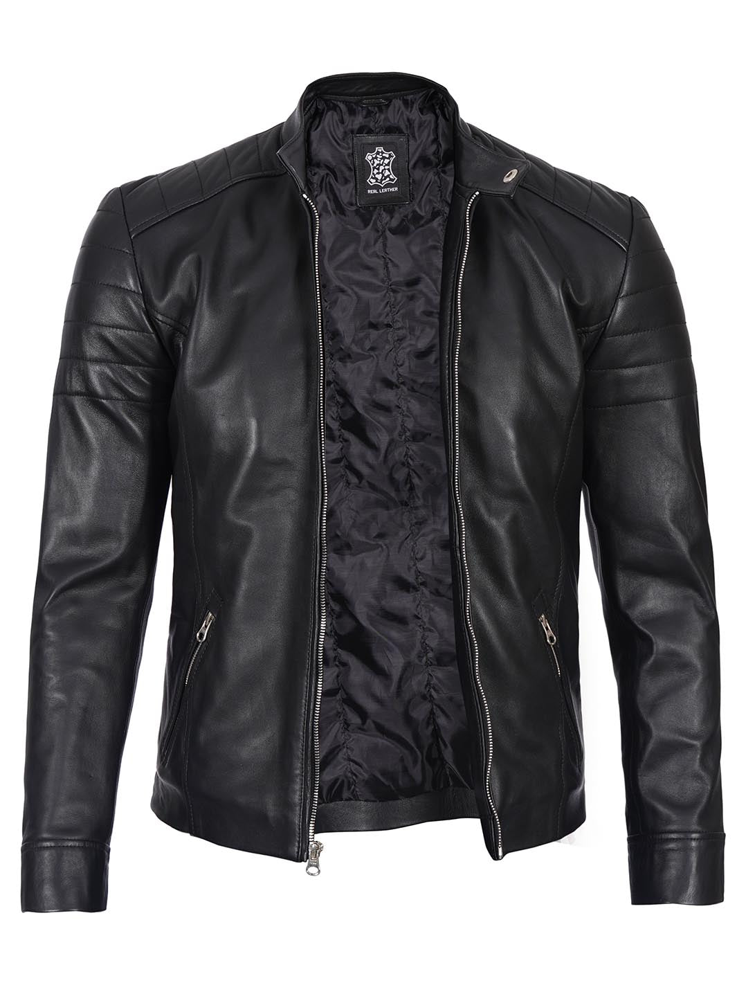 Blouson en cuir noir Cafe Racer pour homme