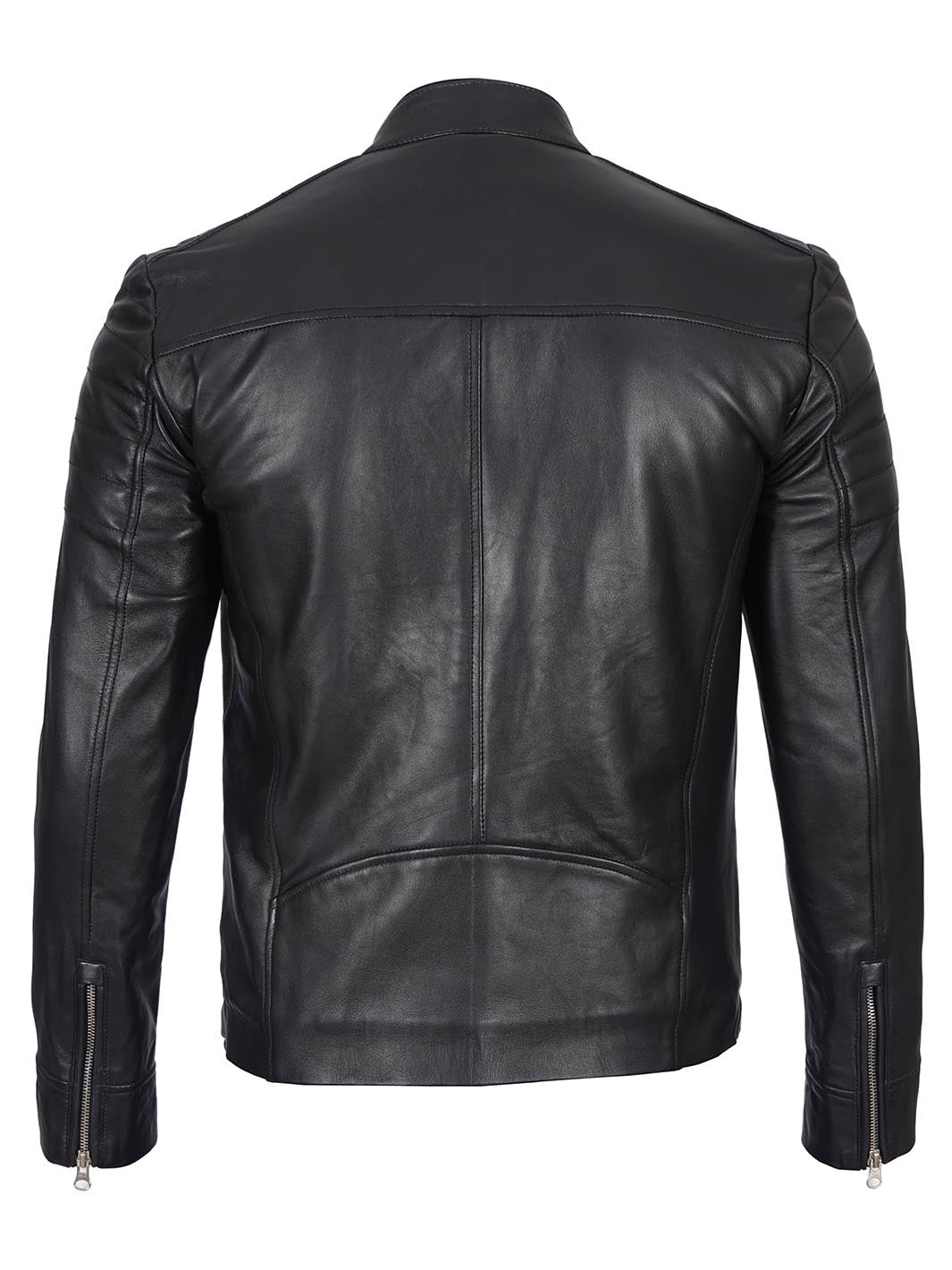 Blouson en cuir véritable noir Cafe Racer pour hommes