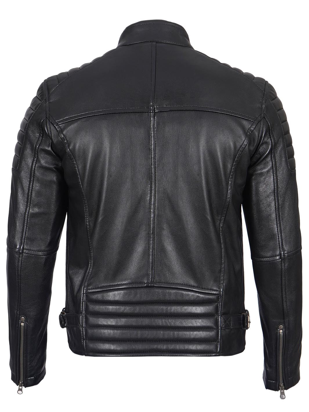 Veste en cuir de motard noire pour hommes