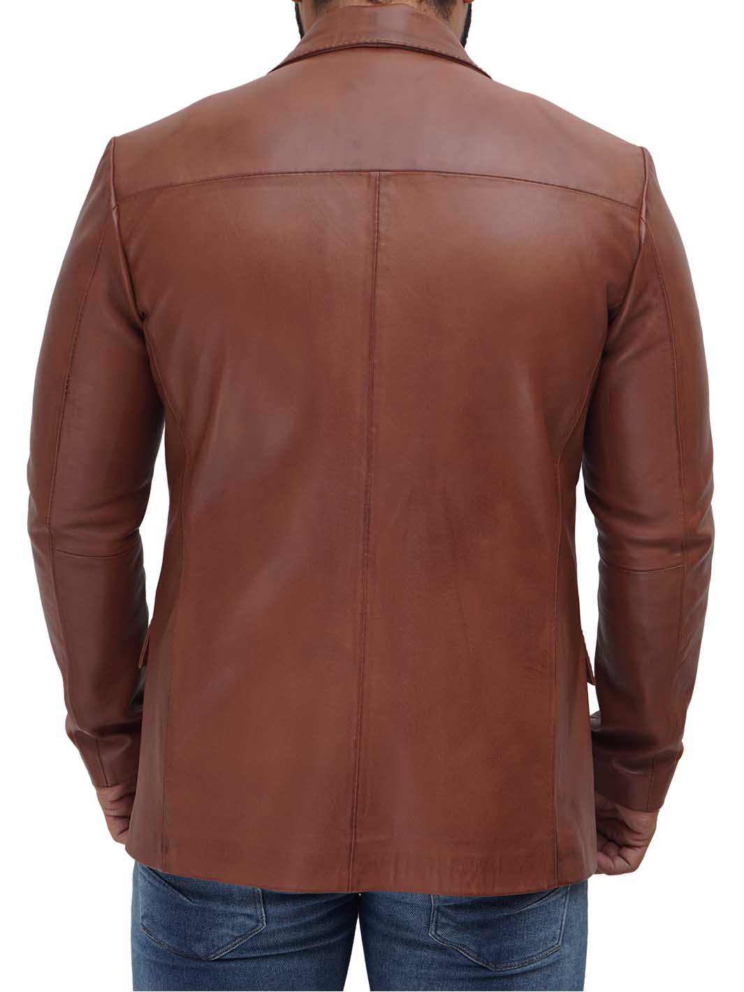 BrandonBlazer en cuir véritable marron clair pour hommes