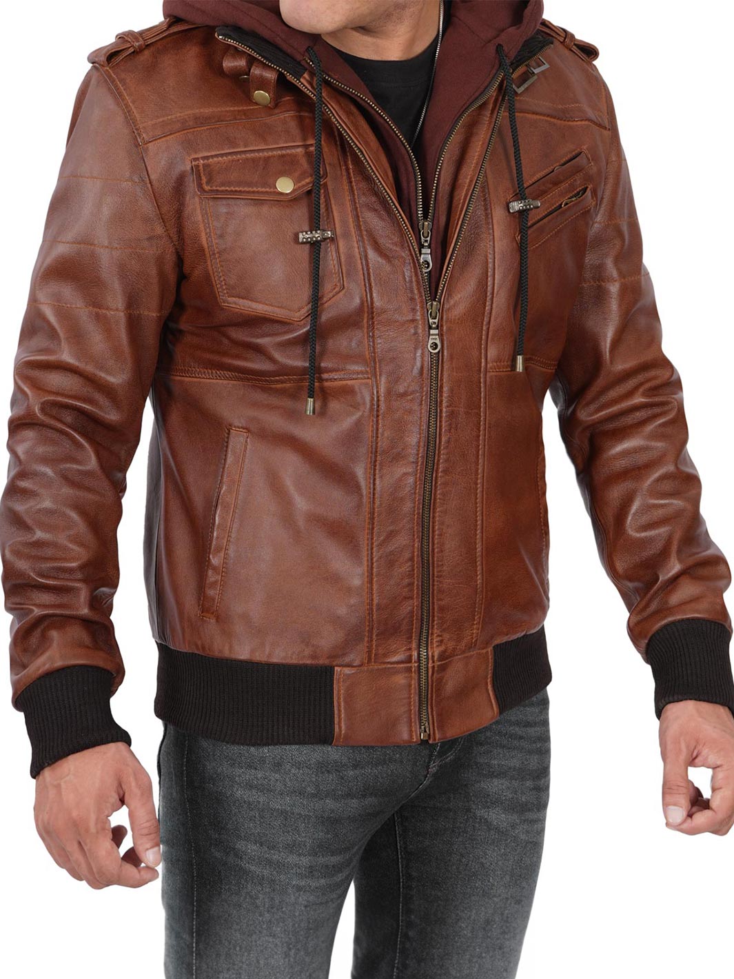 Veste en cuir marron pour homme