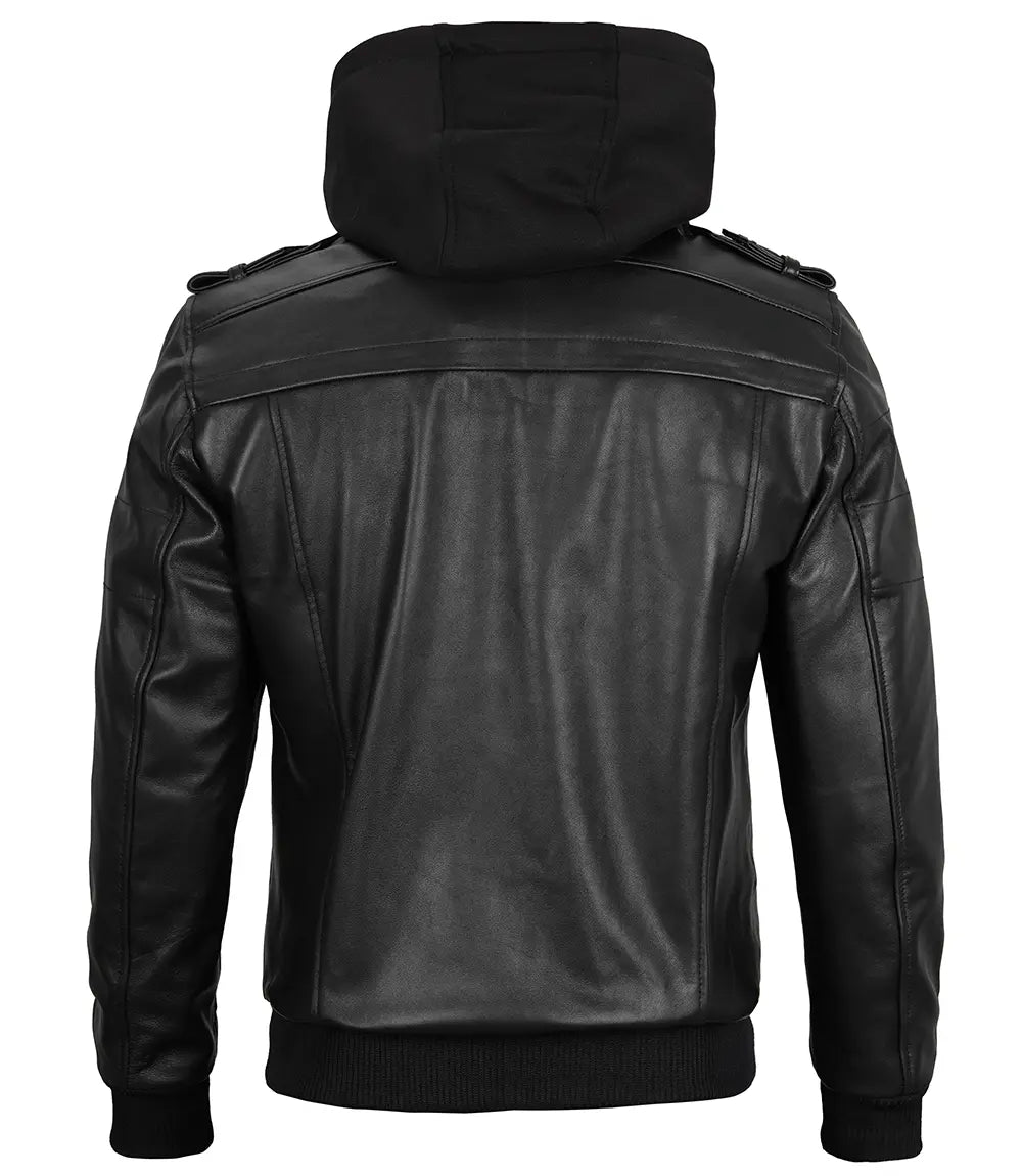 Blouson Bomber Noir Pour Homme Avec Capuche Amovible