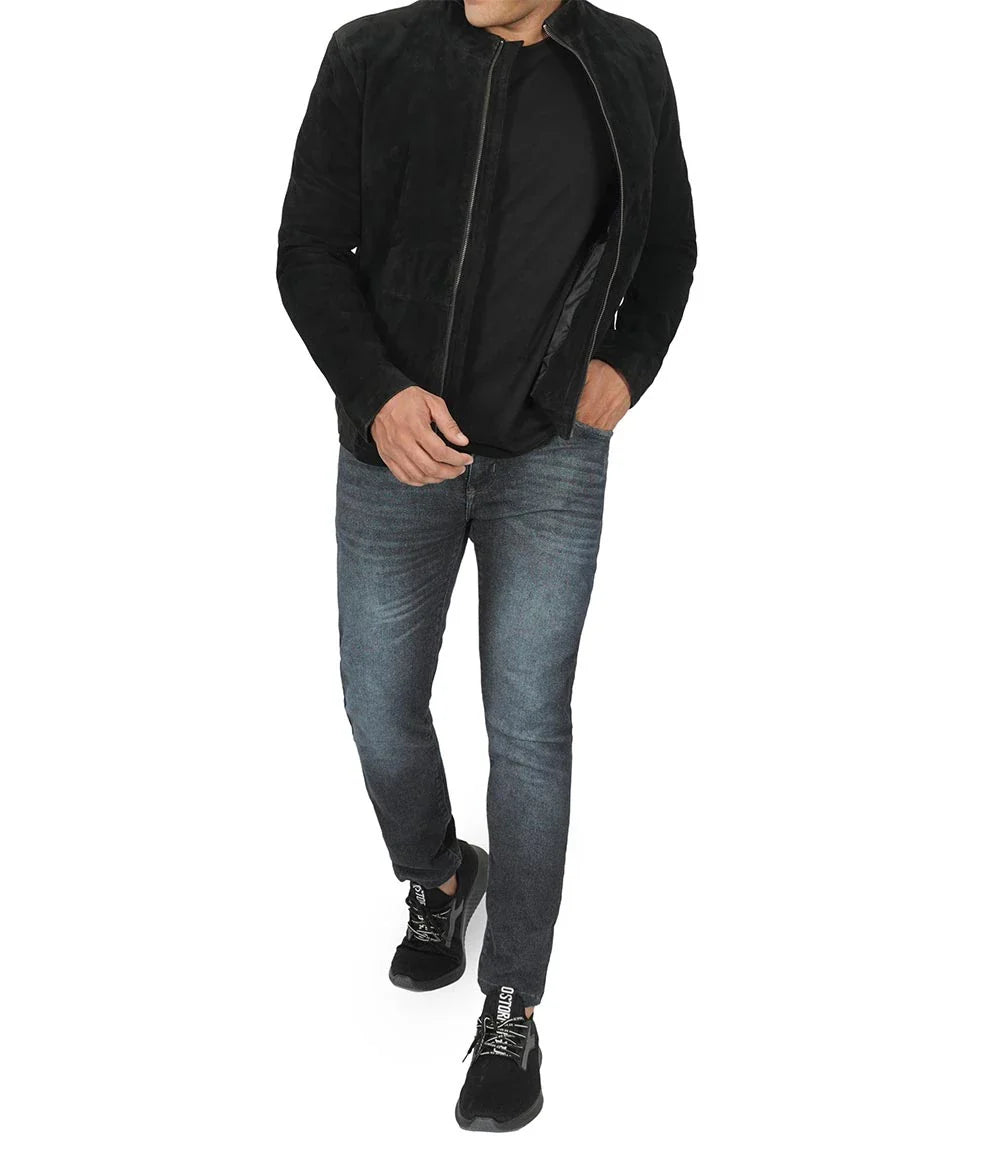 Veste en cuir noir pour homme