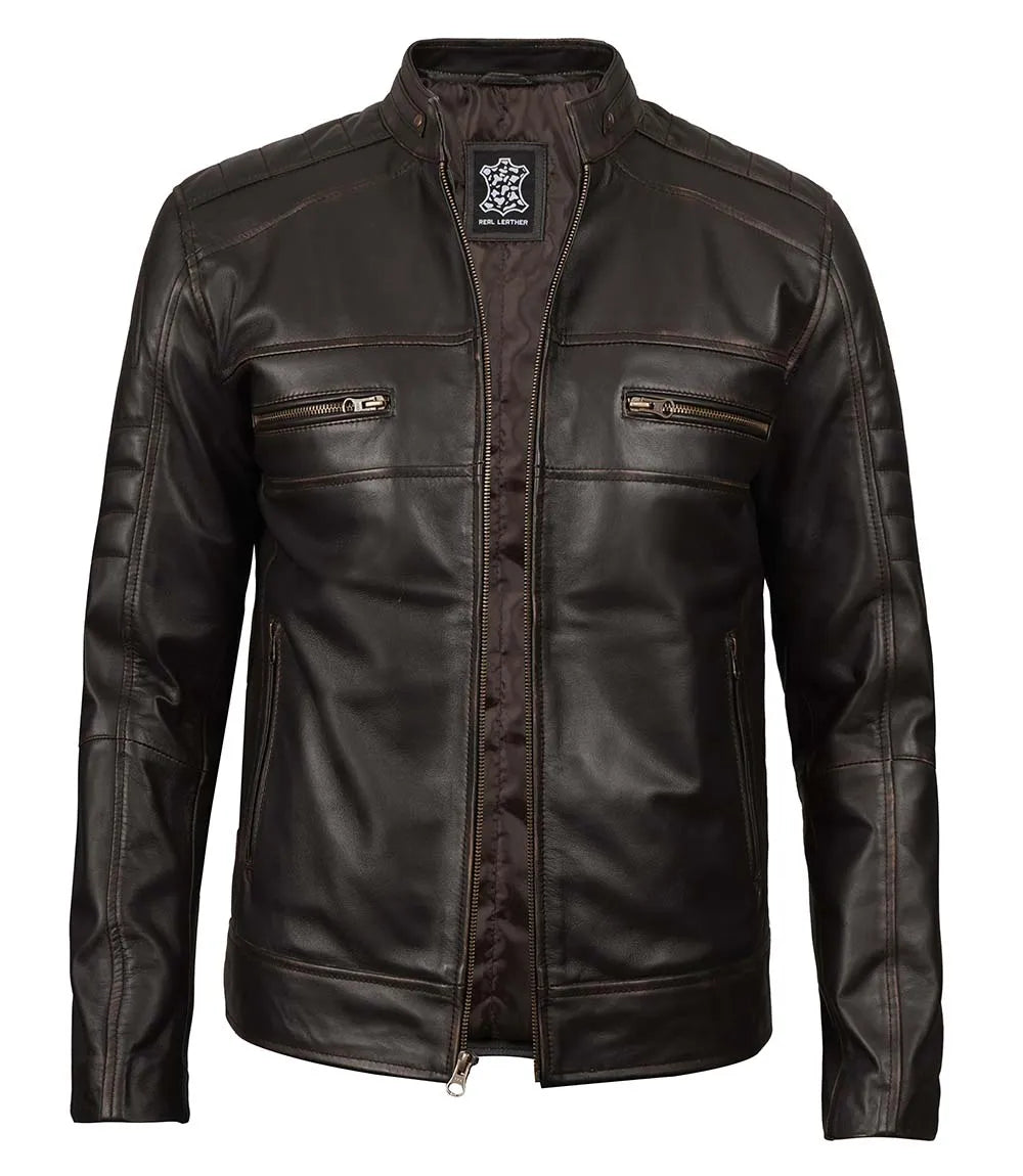 Veste en cuir marron pour homme