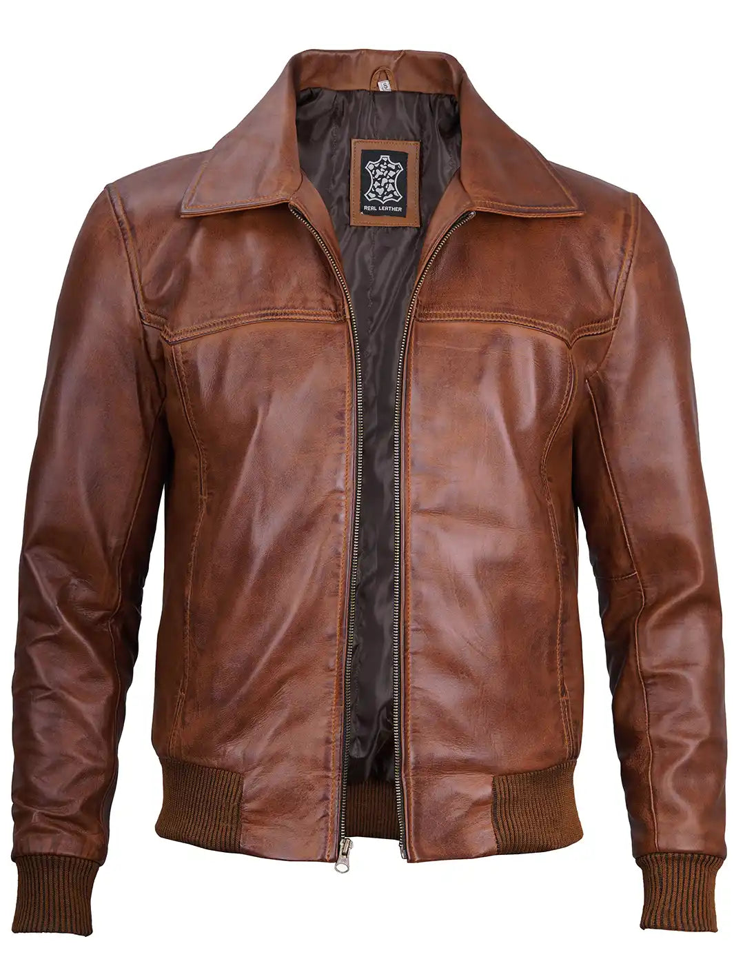 Veste en cuir cognac pour homme