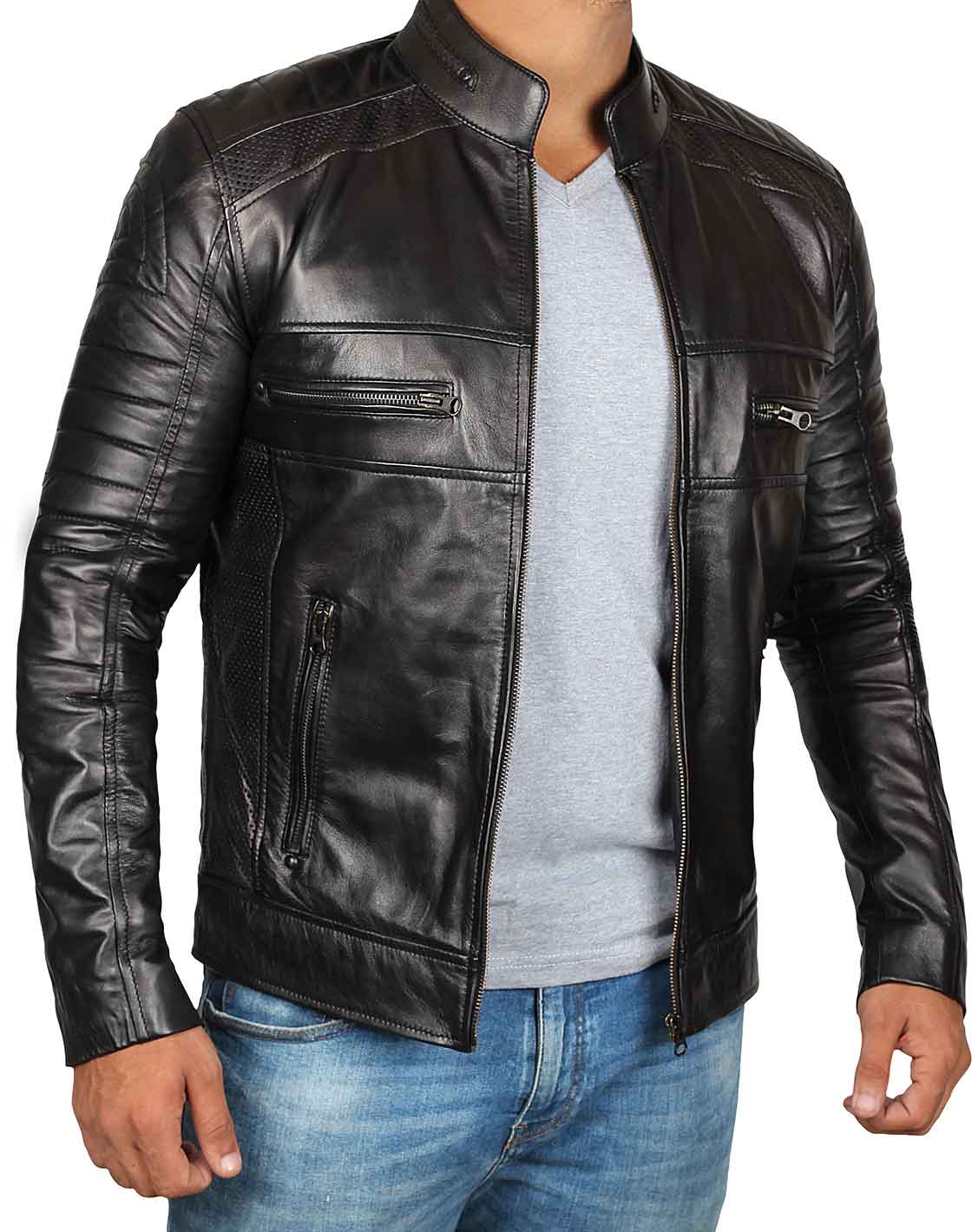 veste en cuir café racer noire