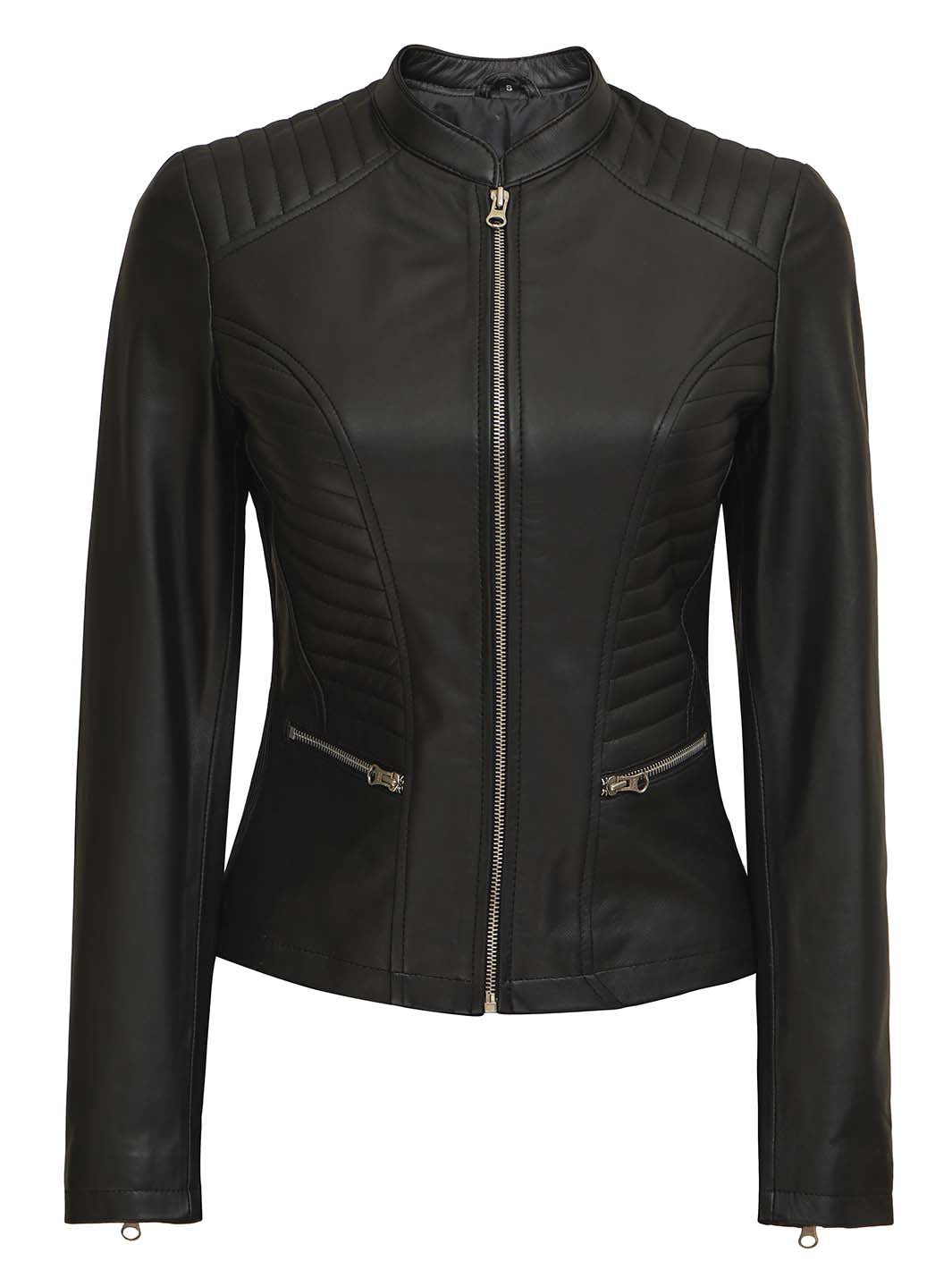 Veste en cuir noire pour femme