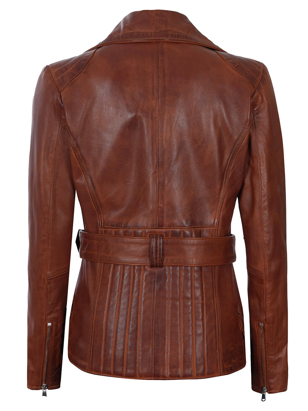 Veste motard en cuir ciré cognac pour femme