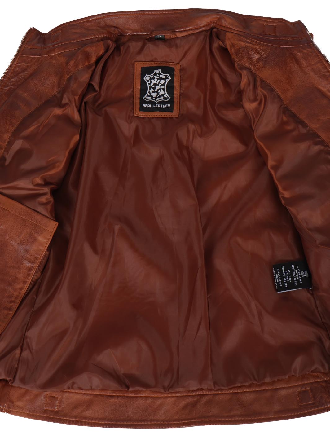 Blouson en cuir matelassé Cognac Cafe Racer pour femme