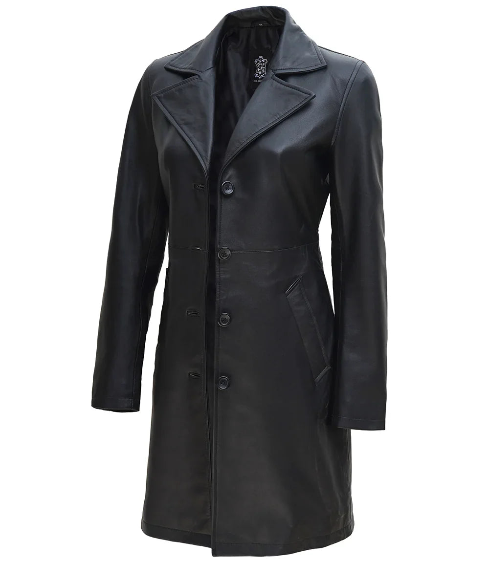 Manteau en cuir noir femme