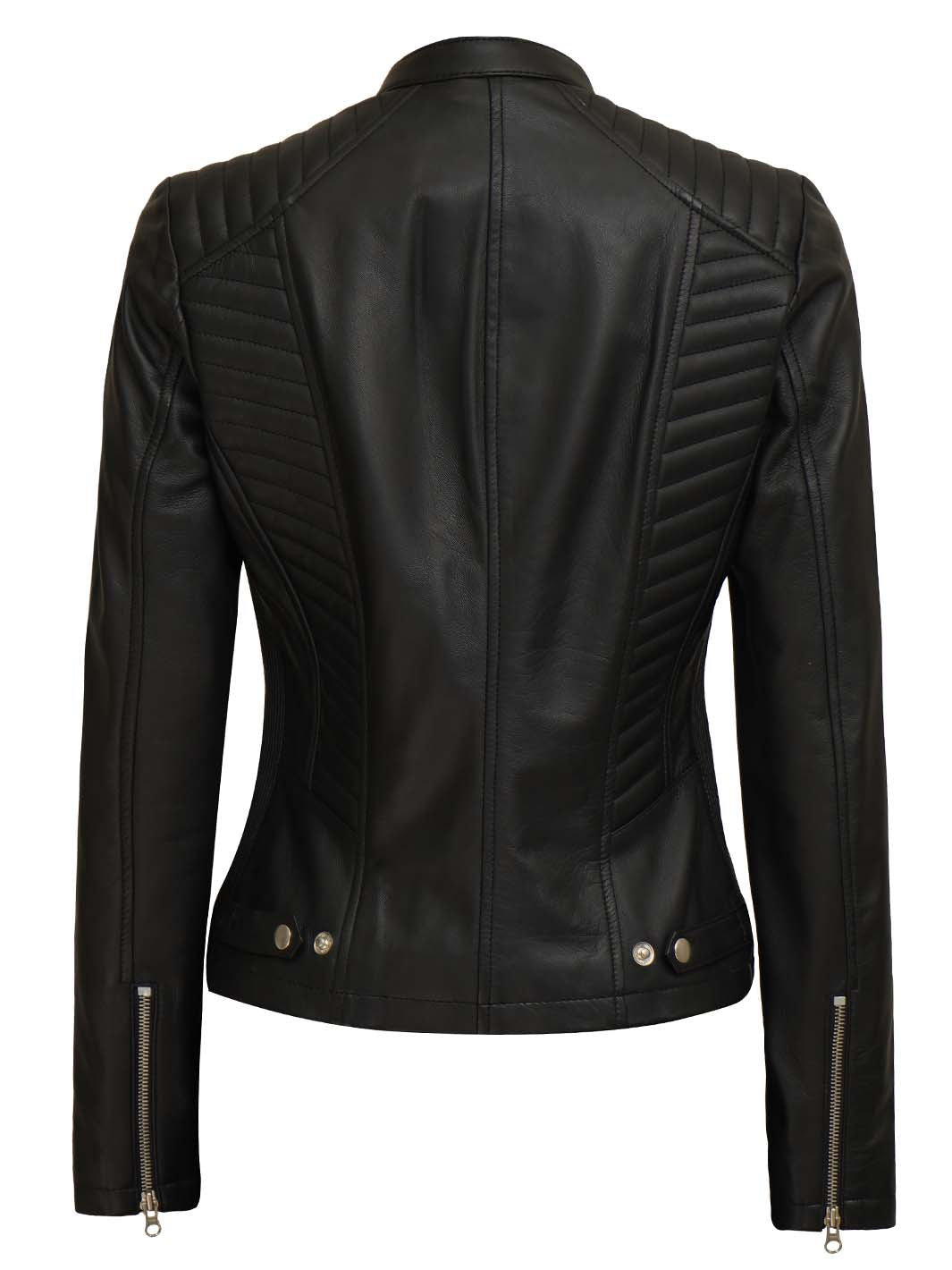 Blouson en cuir noir Cafe Racer pour femme