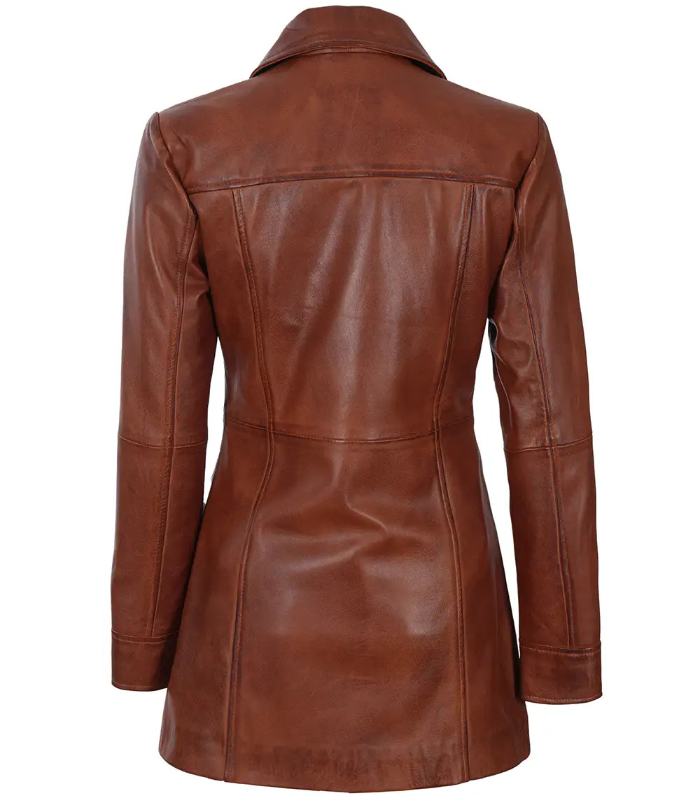 Manteau de voiture en cuir cognac pour femme