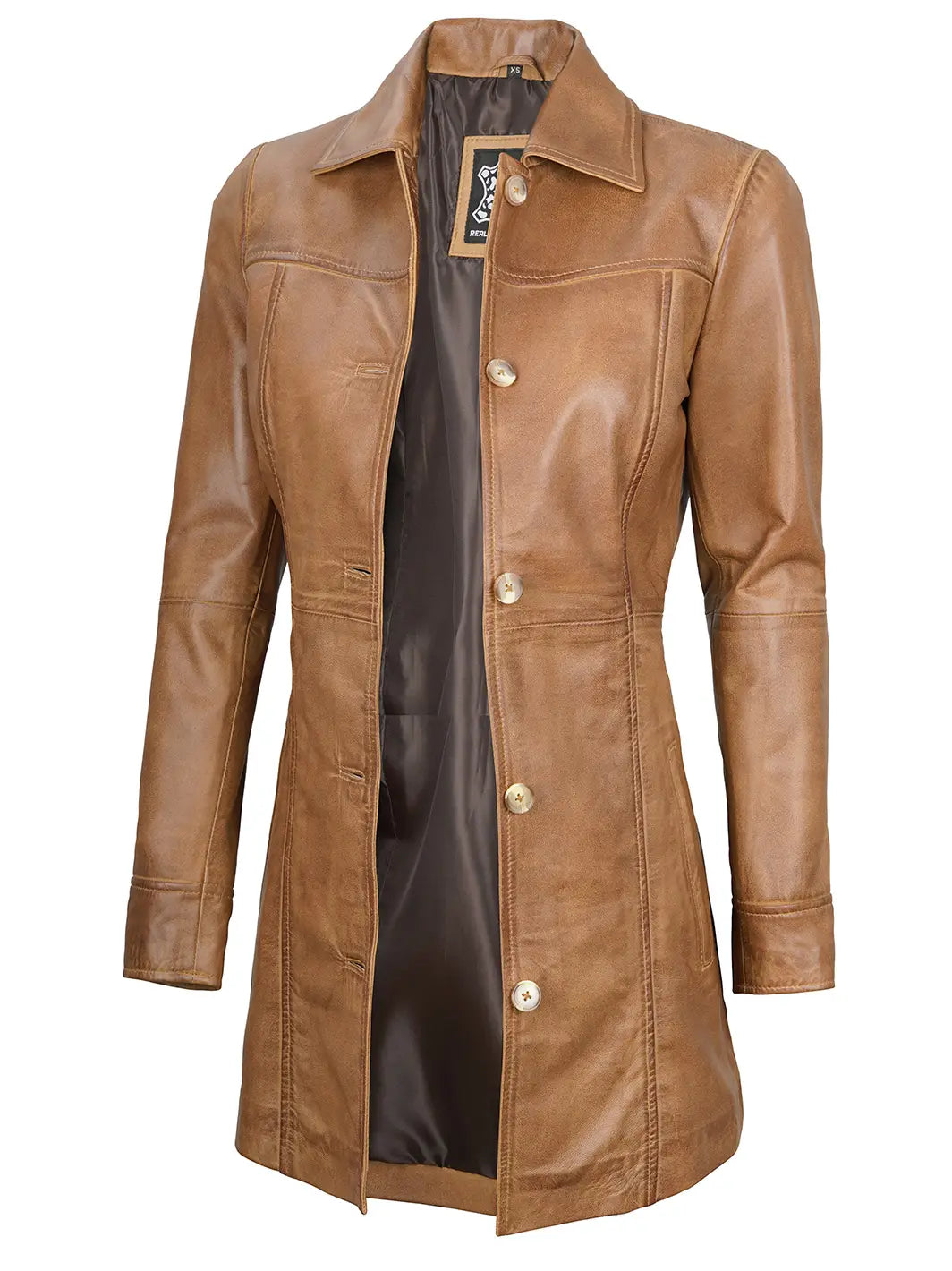 Manteau de voiture en cuir camel pour femme