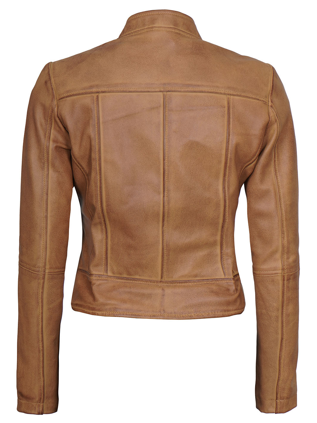 Veste en cuir camel pour femme