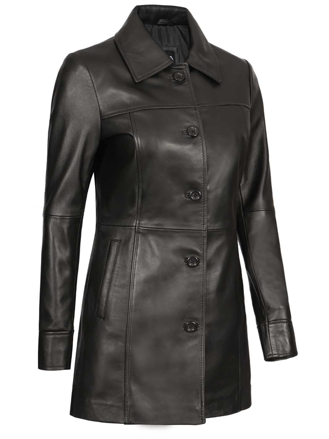 Manteau en cuir noir pour femme