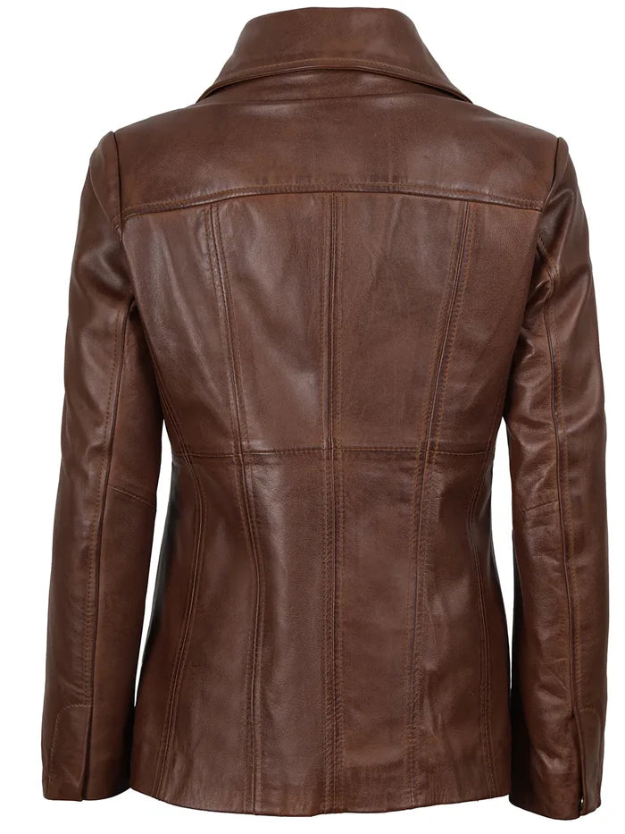 Blazer En Cuir Marron Cognac Femme