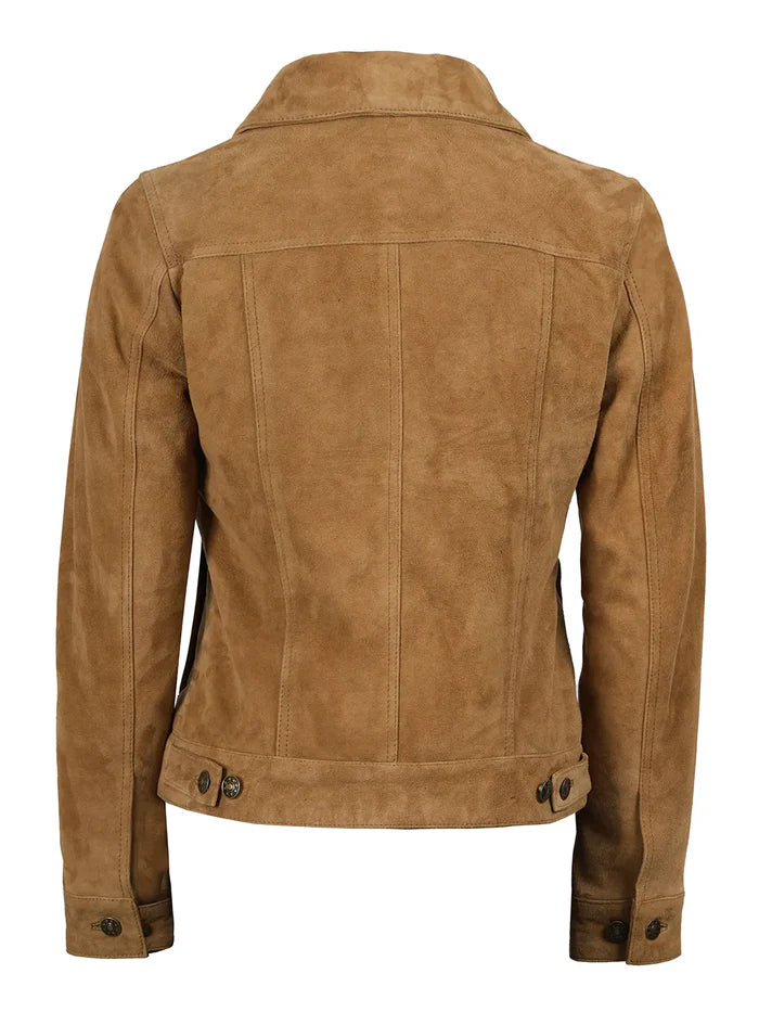 Veste camionneur en daim beige clair pour femmes