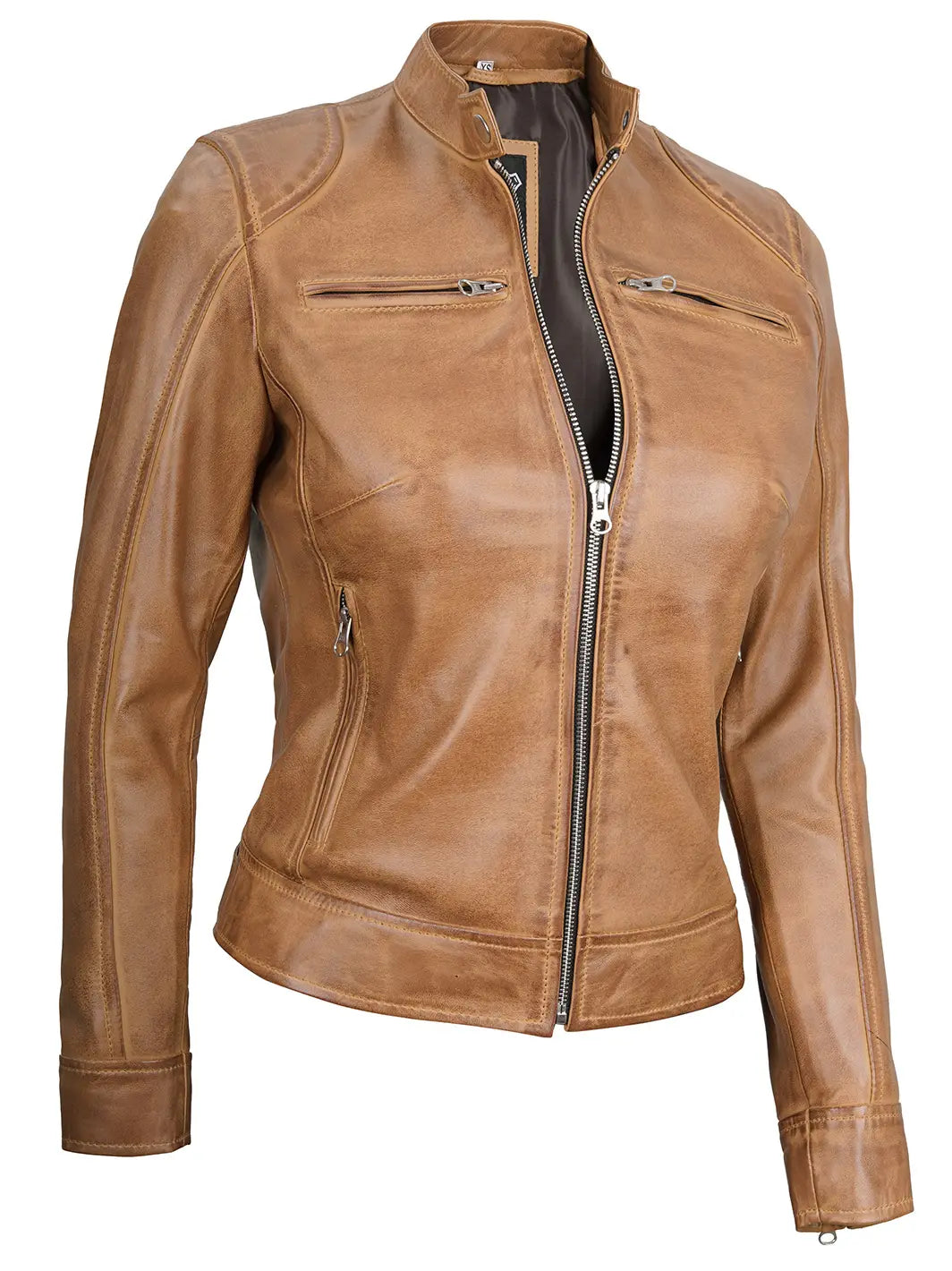 Veste en cuir marron camel pour femme