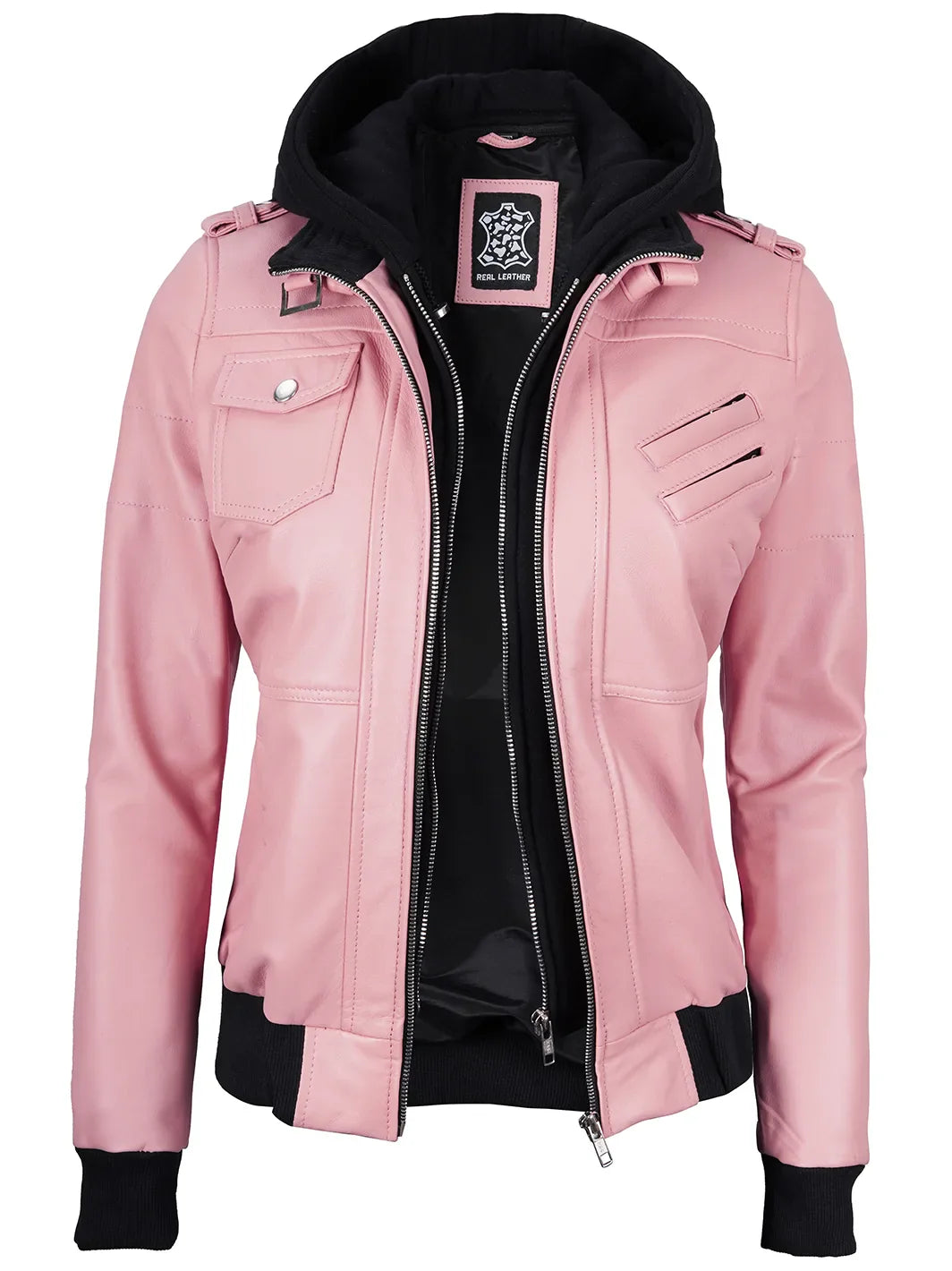 Veste en cuir rose pour femme