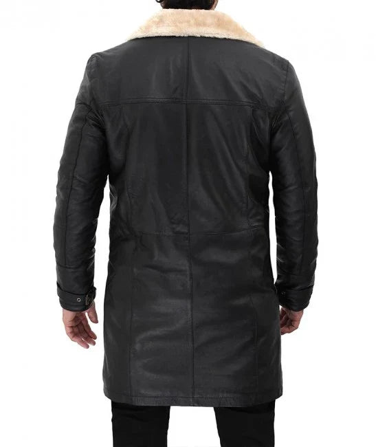 Manteau en peau de mouton noir en cuir véritable pour hommes