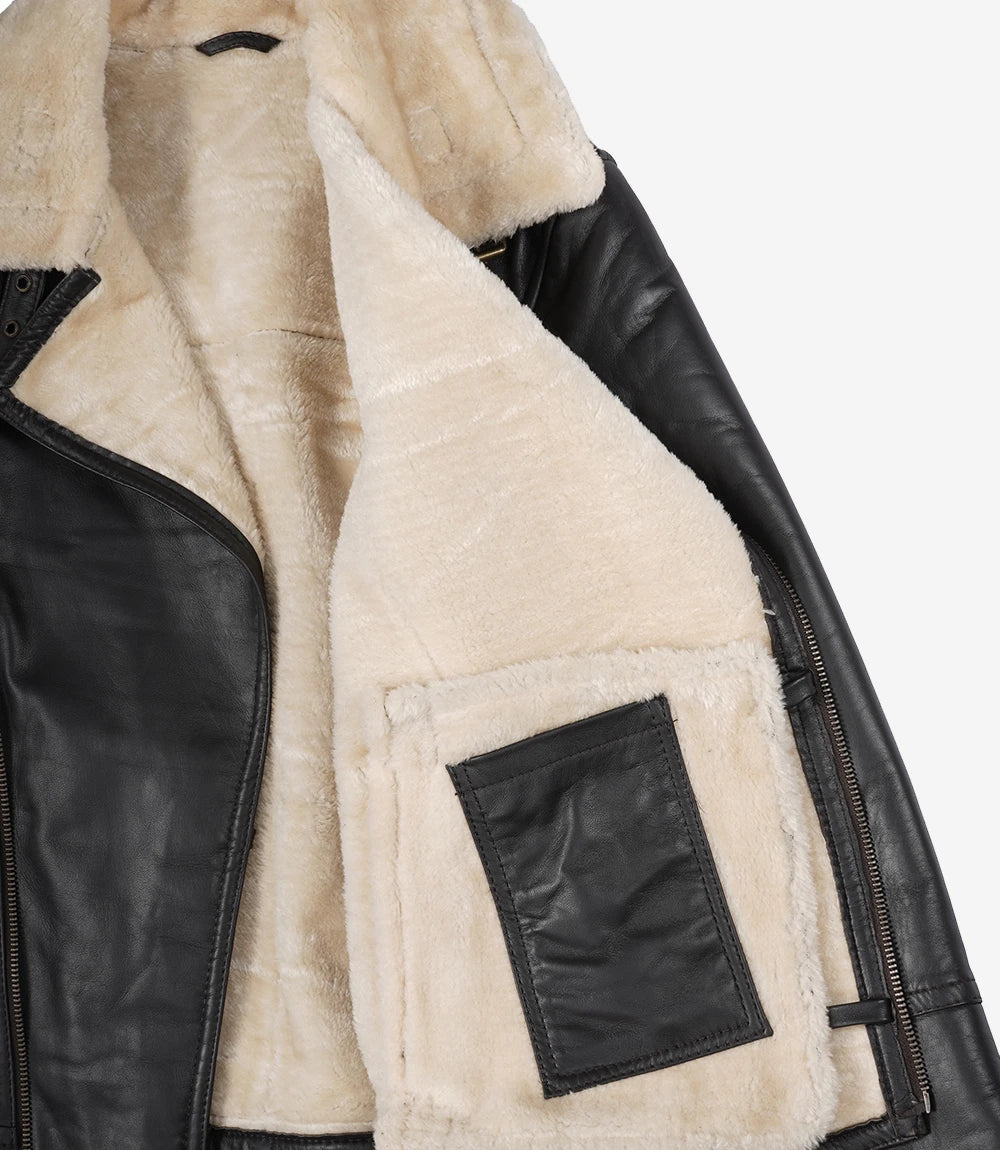 veste en cuir marron en fourrure de mouton retournée