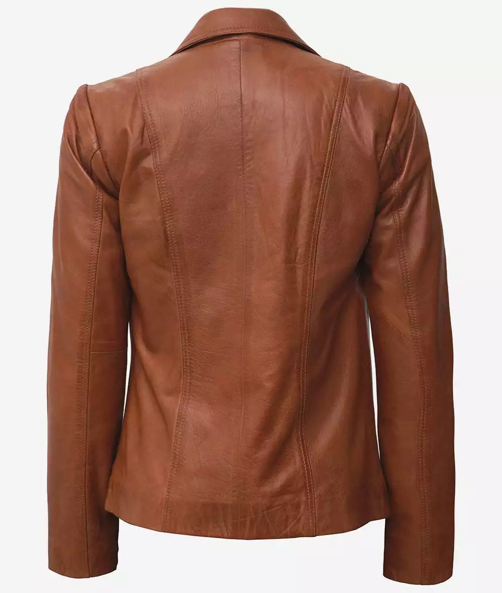 Blazer en cuir marron clair femme