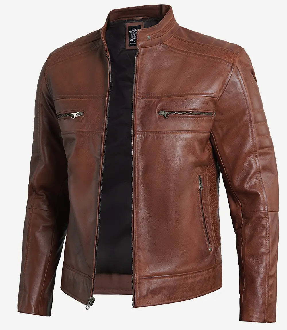 Austin Hommes Cognac Café Racer Veste En Cuir