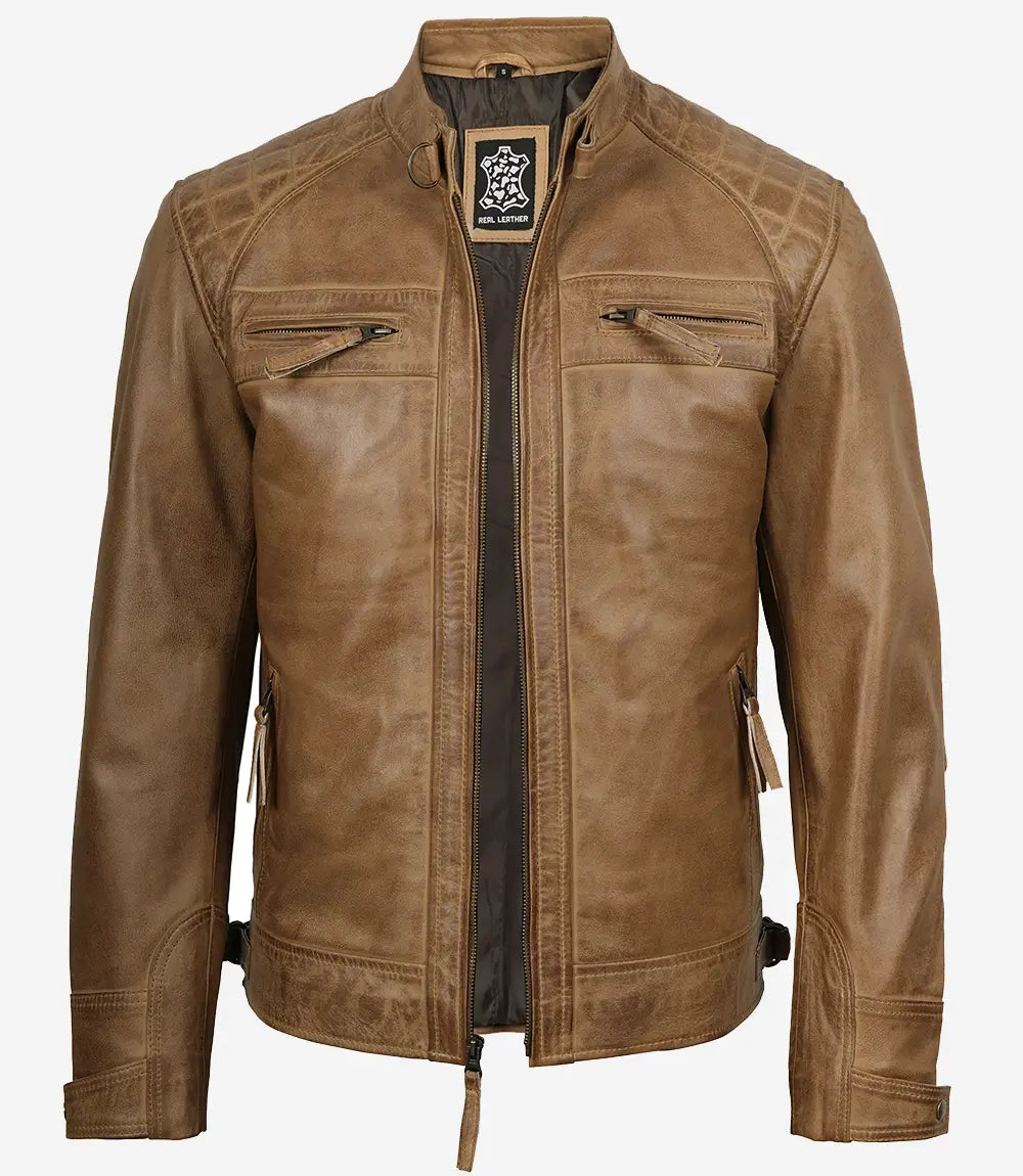 veste de motard en cuir camel