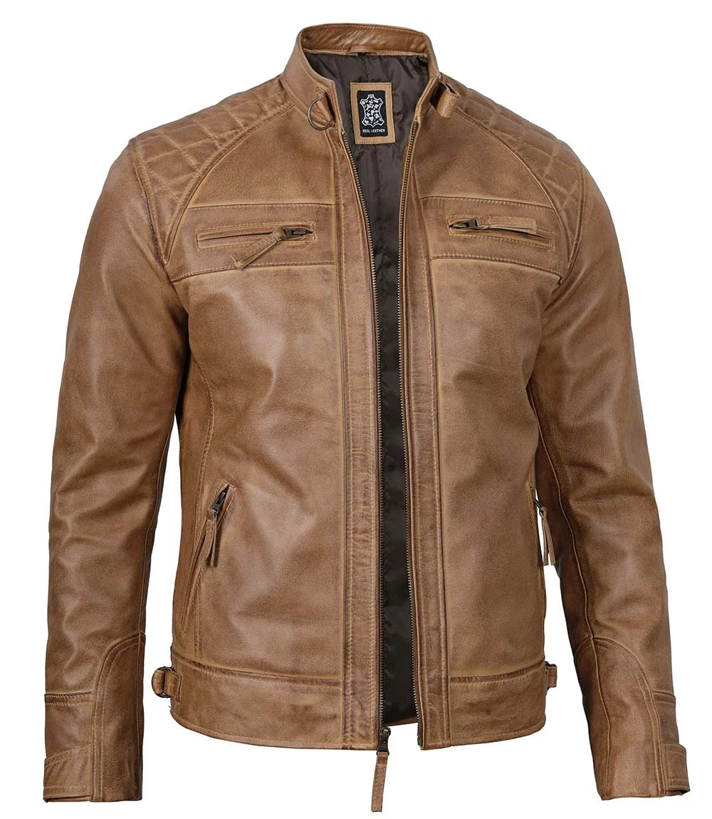 veste en cuir camel pour homme