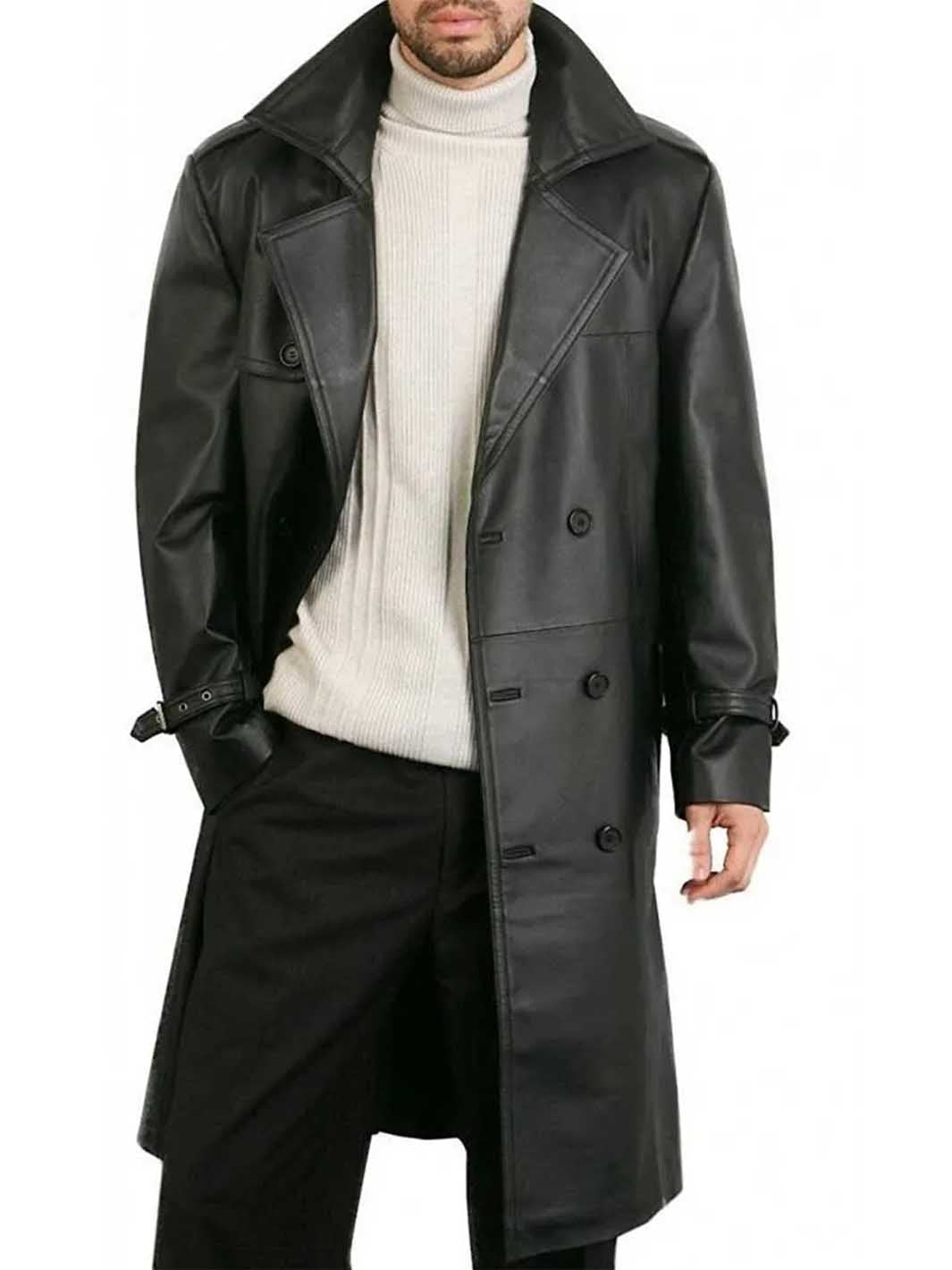Veste en cuir noir pour homme