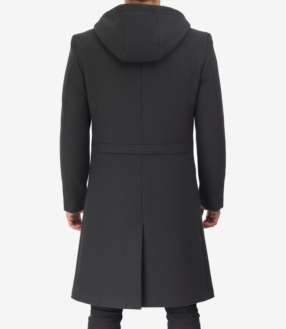 manteau en laine gris à capuche pour homme
