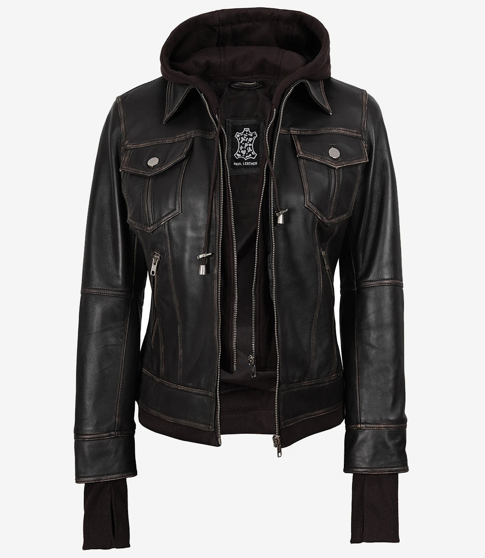 Veste en cuir marron foncé