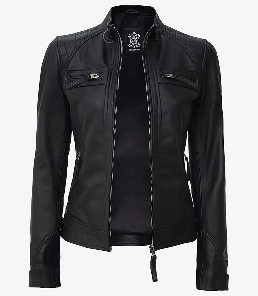 Veste en cuir noire pour femme