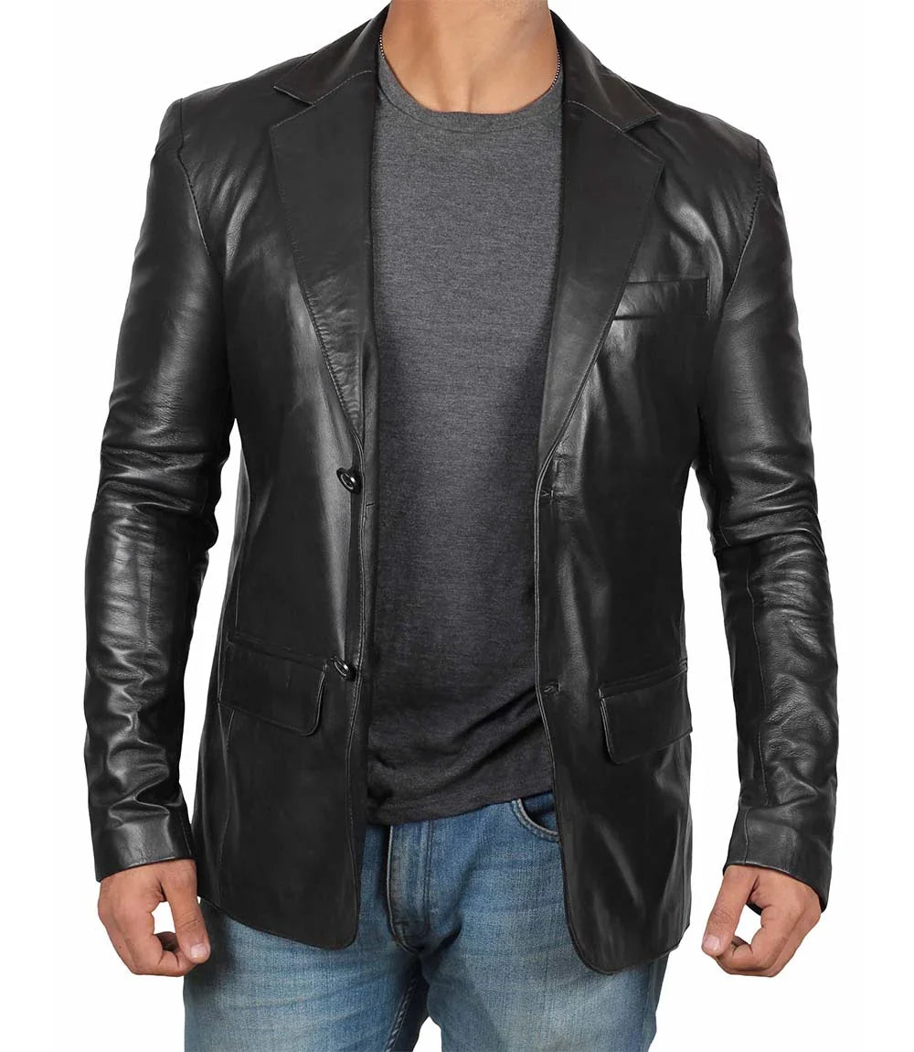 veste blazer en cuir noir